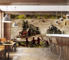 3D Retro Train 6761 Wallpaper Mural Wall Print Wall Wallpaper Murals US Coco
