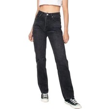ZGY Denim Size 24 Straight Up Hi Rise Relaxed Straight Jeans Black Distr...