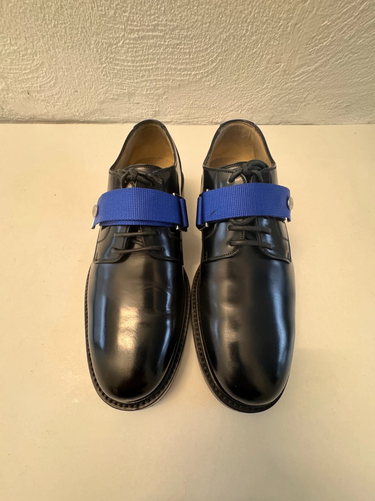 Chaussures DIOR HOMME H965 Derby Oxford noires avec ceinture bleue   boucle argentée EU39
