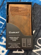 Ariat Western Mens Wallet Rodeo Leather Distressed USA Flag Logo Brown A3545802
