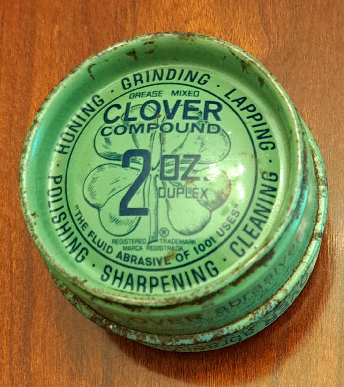 Vintage "Clover Brand" Valve Grinding Compound Double Sided Tin, 2