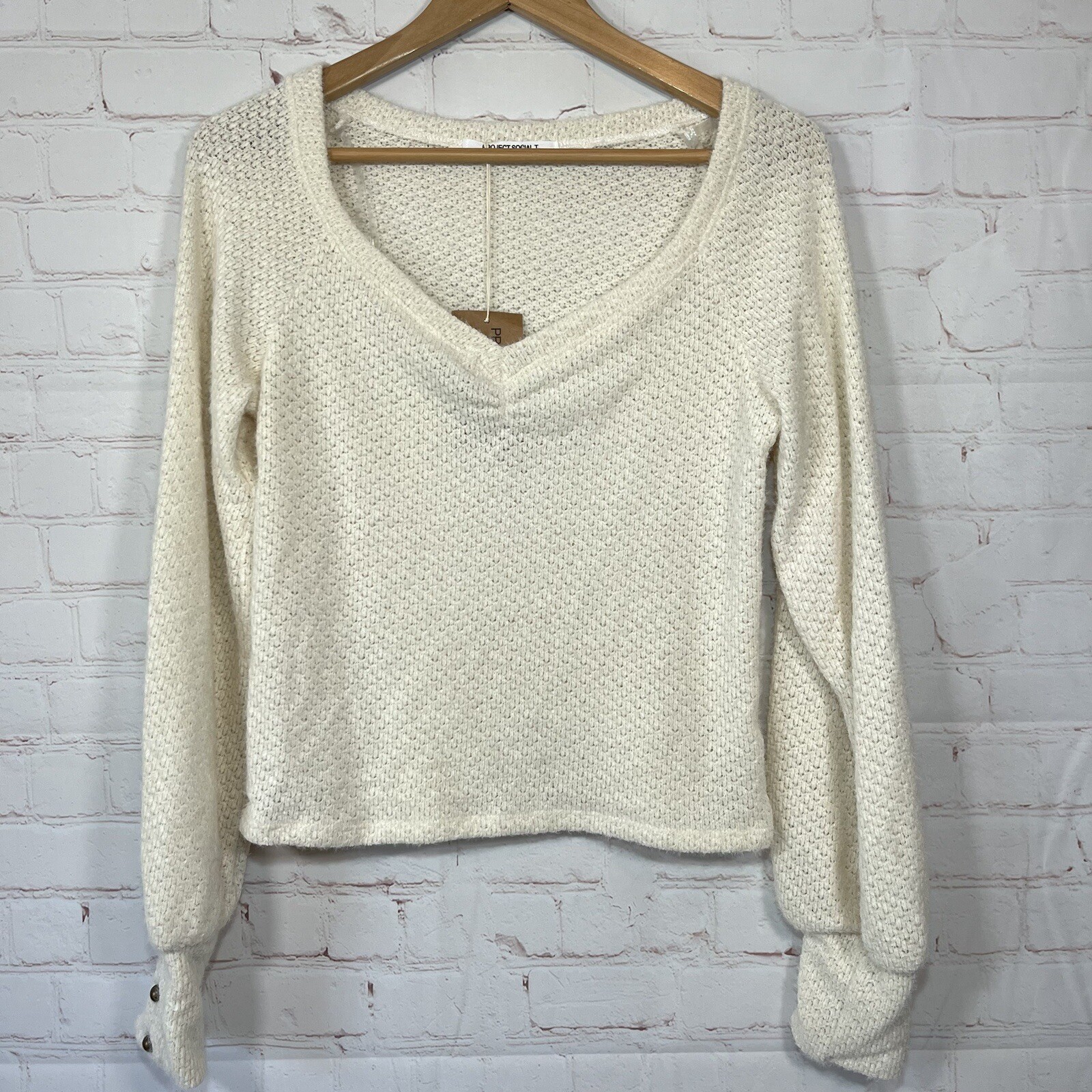 Cozy Tan Cropped Knit Pullover Sweater for Women Size Small