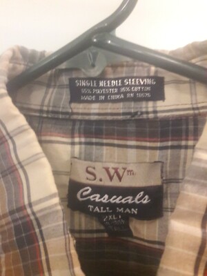 SWM Mens Button Down Long Sleeve Collared Shirt 2XLT Tall Multicolor Plaid