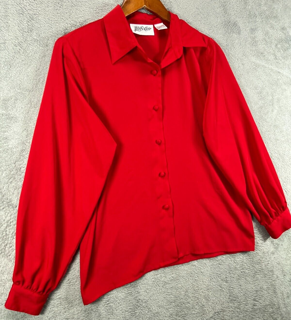 SAINT LAURENT Camicia vintage YVES St Clair donna 10 rossa setosa blusa manica lunga con bottoni