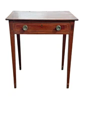 Fine antique federal Hepplewhite inlaid mahogany work table night stand 1810