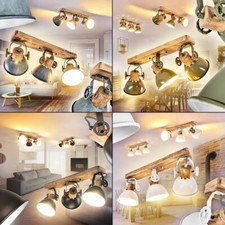 Retro Decken Leuchten Wohn Schlaf Raum Lampe 3-flammig Holz Flur Dielen Strahler
