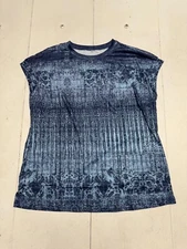 Shein Multi Blue Stripe Print Short Sleeve Tunic T Shirt Womens Size Large