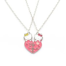 Lovely Cute Best Friends Cartoon Spliced Love Heart Shaped Hello Kitty Necklace