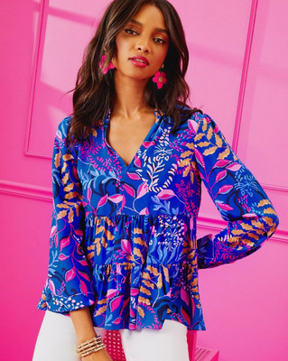 NWT LILLY PULITZER SARITA SILK TOP SIZE 12 *ABSOLUTE PURRFECTION* $198