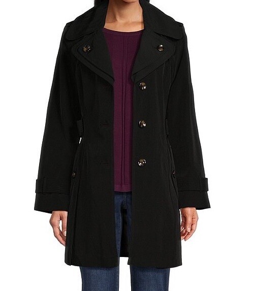 LONDON FOG Women Hooded Belted Trench Coat, Black Large RRP $225