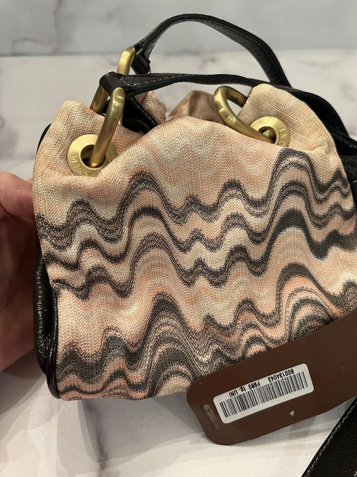 Bolso Bandolera Pequeño Missoni Cuero Marrón Tela Rosa Zig Zag Foto 3 de 4