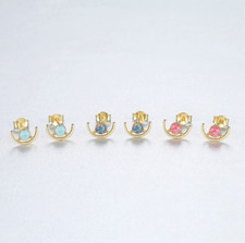 14K Gold Over Solid 925 Sterling silver Crescent Moon Opal Stud Earrings PE45