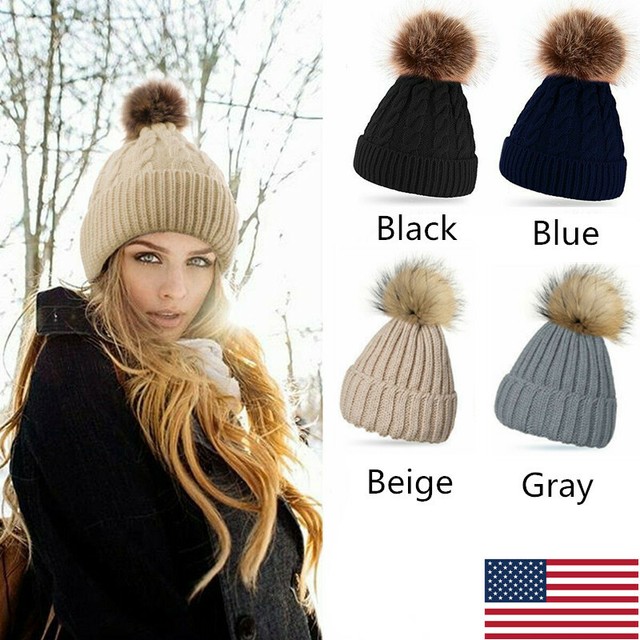 ladies pom pom beanie hat