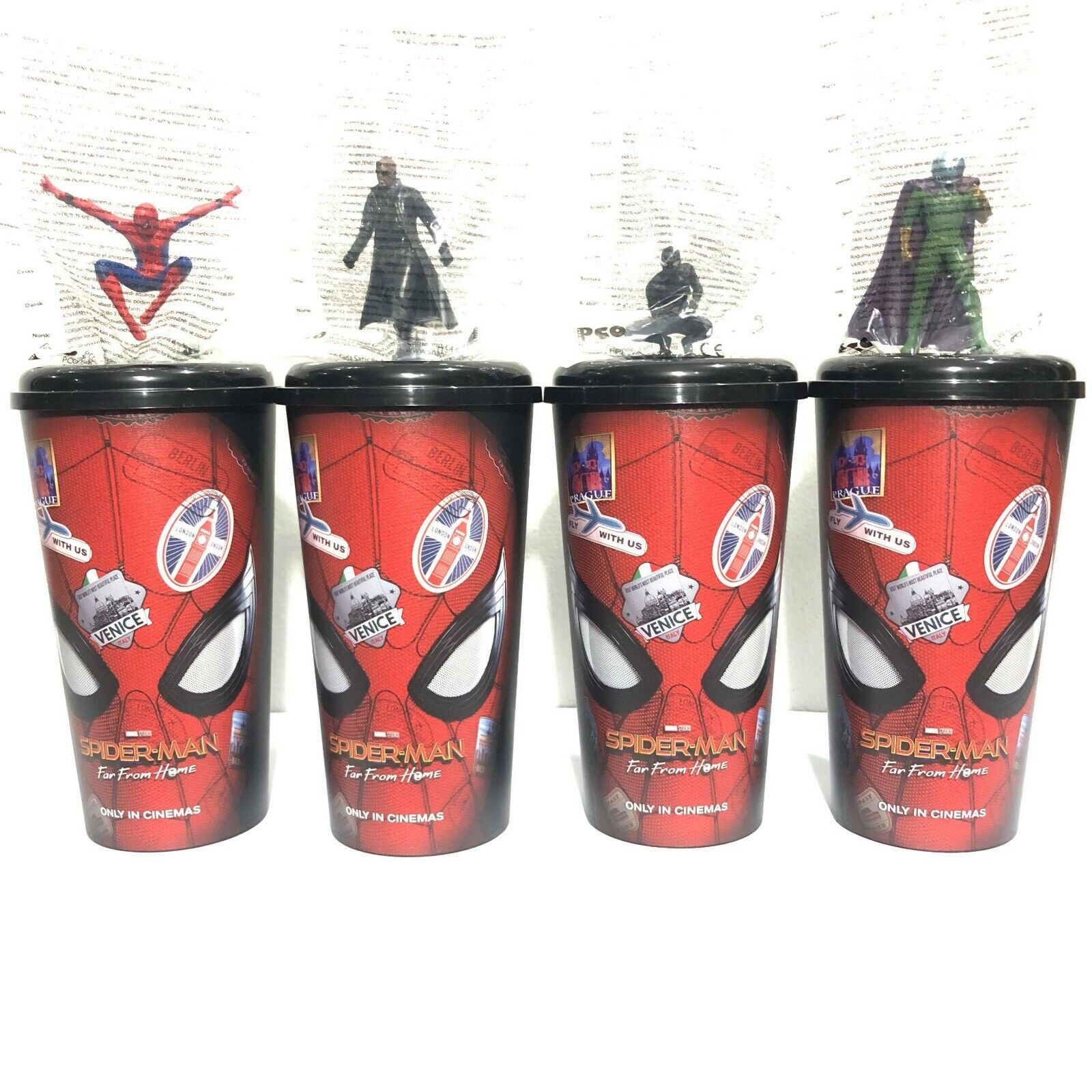 Set 4pcs Cup Topper 32oz. Marvel Spider-Man lejos de casa Cines de cine