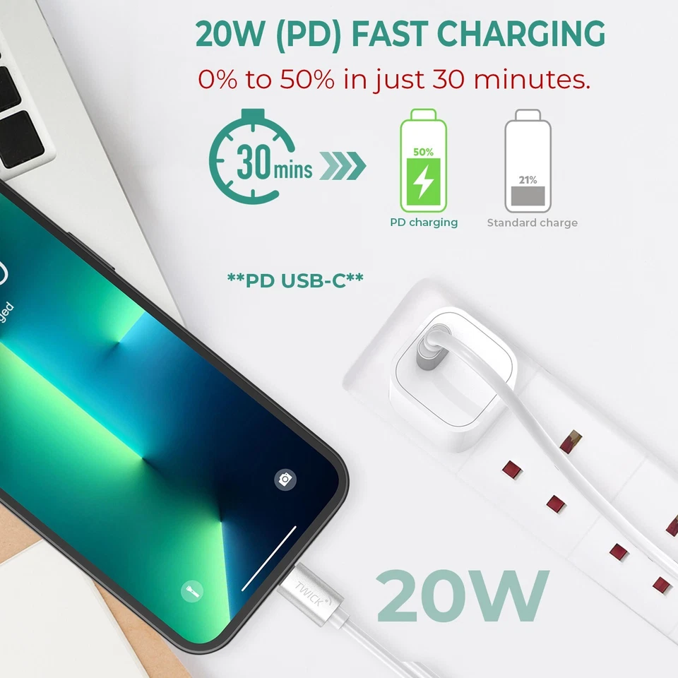 USB C to iPhone Fast Charger Cable - 2 Meter, USB Type C Data transfer Lead 2M - Image 2 of 4