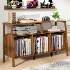 Large Record Player Stand,Mid Century Turntable Stand Table with Open Storage