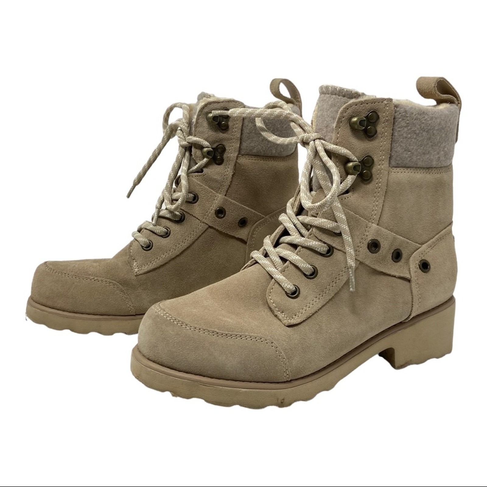 Bearpaw Alicia Suede Lace-Up Boots Oat Size 7 Womens