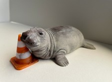 Neil the Seal Desk Toy- 3D Printed and Hand Painted with Traffic Cone