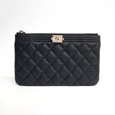 Chanel Caviar Boy Quilted Black Leather 20cm * 12cm Women Pouch AP0992