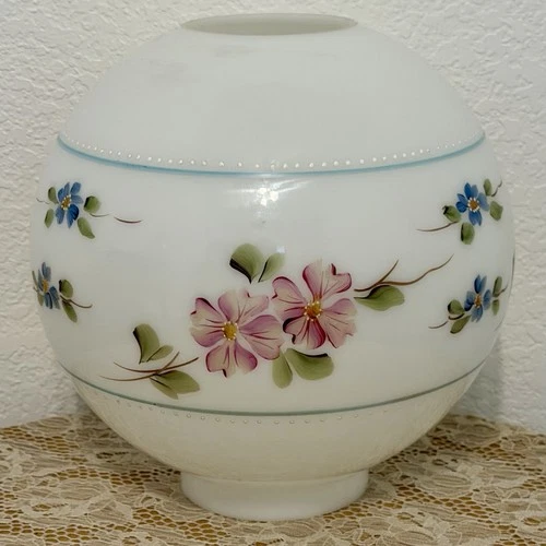 Floral Gone with the Wind Milk Glass Ball Lamp Shade Victorian Lantern Globe Vtg