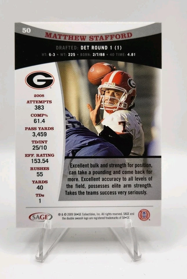 2009 SAGE Matthew Stafford #50 Rookie RC - Image 2 of 2