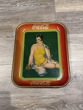Vintage 1929 Coca Cola Serving Tray Yellow Swimsuit Girl Tin Fountain Tray
