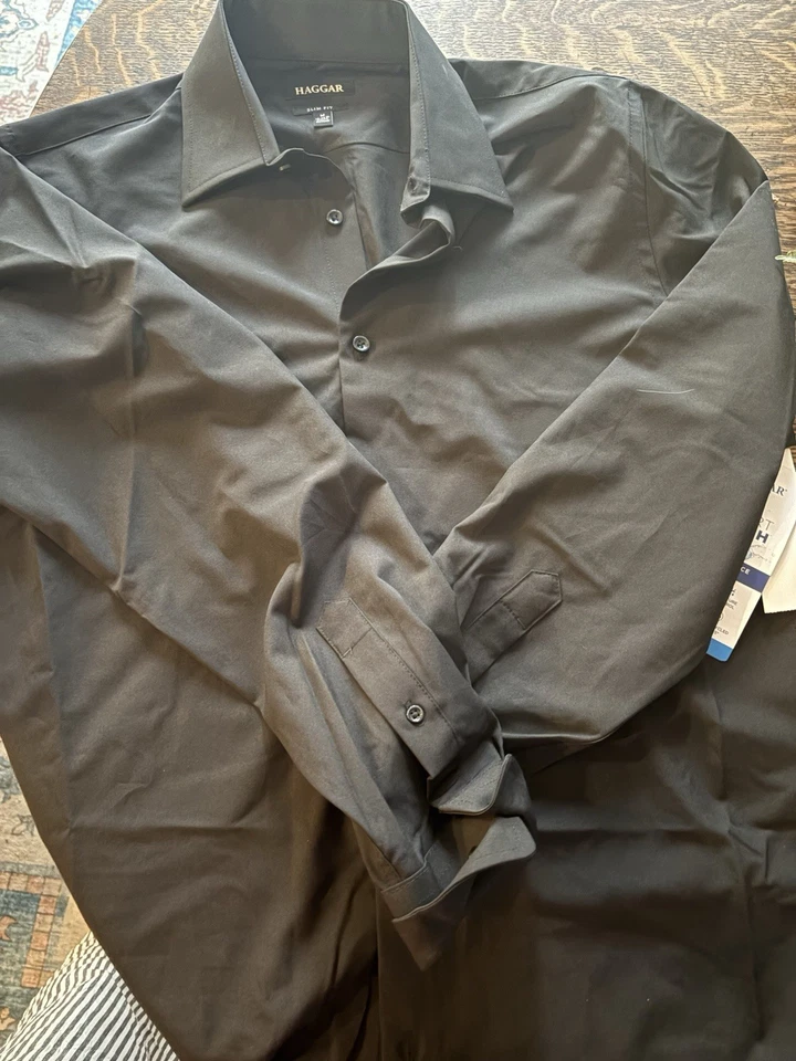 Nueva Camisa de Vestir Haggar Para Hombre Negra Calce Ajustado 15-15.5 34/35 Foto 4 de 4