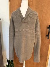 Marc Anthony Mens Cable Knit Sweater Shawl Collar XL Brown Grandpa Cabin Core