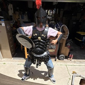 Roman Gladiator Decorative Plastic Helmet & Shield Set Black/Silver/Red