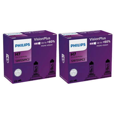 2x Philips VisionPlus DuoPack H7 Halogen bis zu 60% mehr Licht 55W 12V
