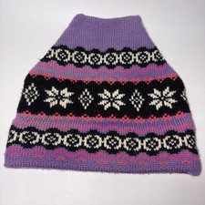 Vintage Wool Beanie Woman s OSFA Stretchy Purple Black Hot Pink Snowflake Design