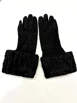 Gants longs CHANEL velours fourrure noir taille 7 accessoires femme France au... - Photo 1/4