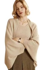 Women's Soft Shawls and Wraps Knitted Warm Shawl With Sleeves Khaki Beige
