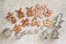 Mixed Copper Silver Metal Christmas Cookie Cutters Leaves Angel Retro Lot of 19