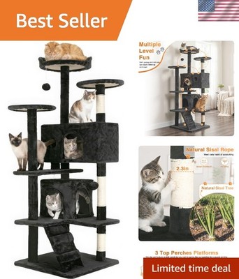 Elegant 54'' Dark Gray Indoor Cat Tower - Climbing, Scratching & Napping Haven
