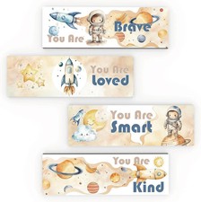 THAOSE 4 Panels Astronaut Outer Space Inspirational Wall Art Decor for Boys Room