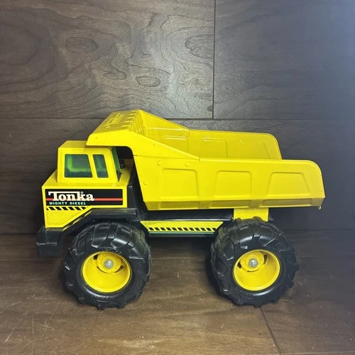 Tonka Mighty Diesel Dump Truck Yellow Super Wide Tires Deep Well Wheels