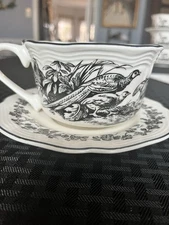 Tabletops Unlimited New England Toile Cup & Saucer - Game Birds - Phesants