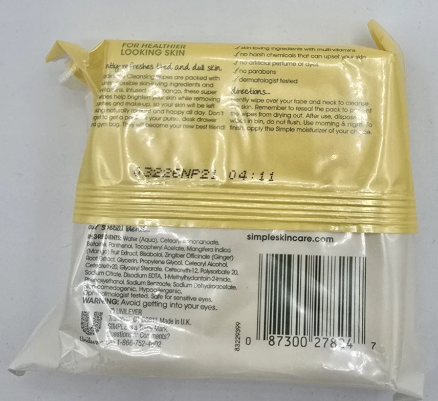 Toallitas limpiadoras Simple Sensitive Skin Experts Radiance 25 ct. Foto 2 de 2