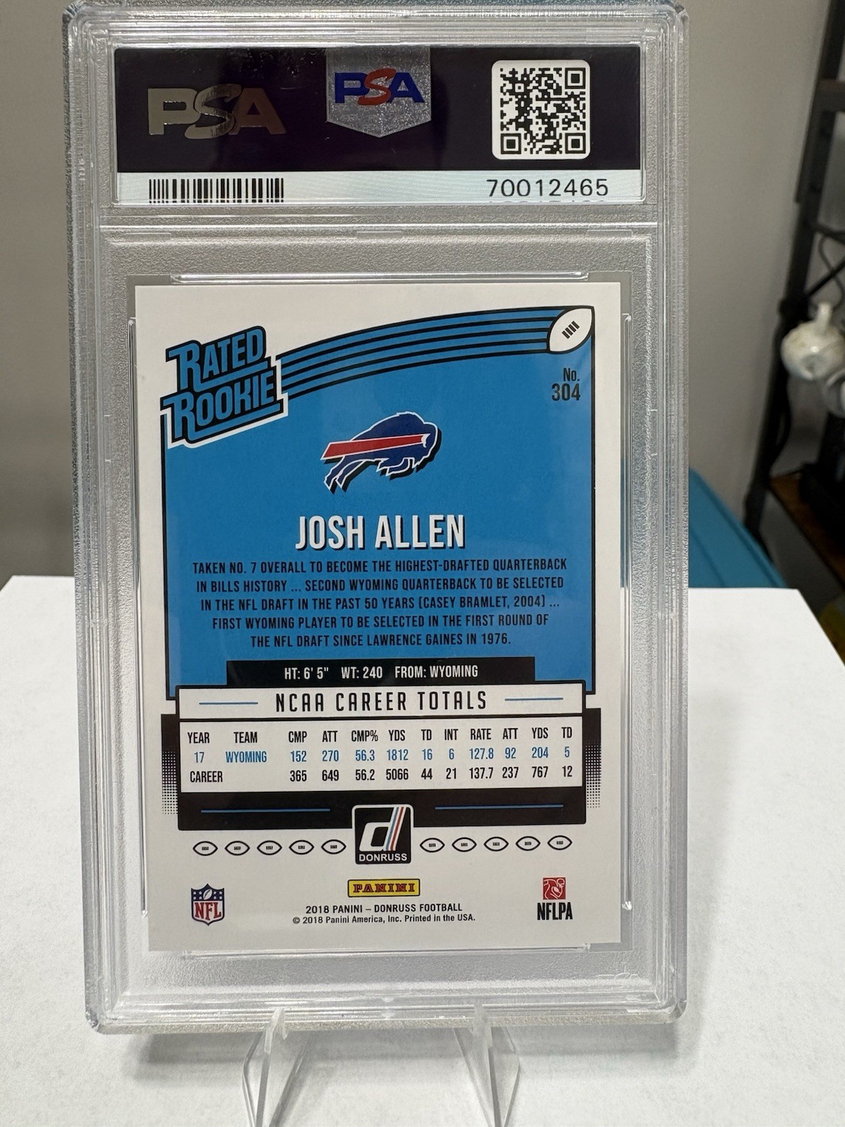 2018 Panini Donruss - Rated Rookie Josh Allen #304 (RC) PSA 9 view 2