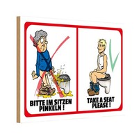 Holzschild 12X18 Cm Bitte Im Sitzen Pinkeln Warnschild Hinweisschild Deko Gesche