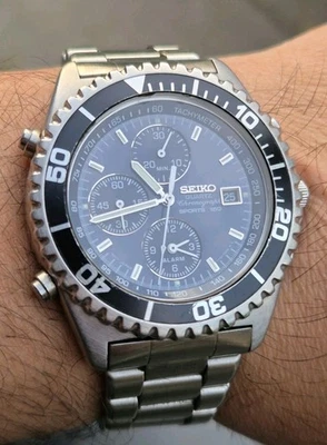 Uhr Seiko Quartz Chronograph Sports 150 7T32-7C20 blau Stahl 150m Alarm 42mm - Bild 1 von 4