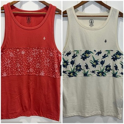 Volcom Mens Summerside Tank Top 2 Pack Red Starburst Cream Floral A0202302 S