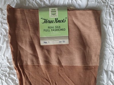 Vintage drei Knoten Seide Fully Fashioned Nylon Strümpfe 40er Jahre - 9,5 beige