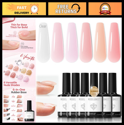 6 Color Rubber Base Gel Nail Polish Set - Builder Strengthener for Weak Nails, U