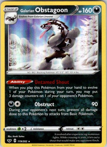 Galarian Obstagoon Holo Rare SWSH01: Sword & Shield Base Set 119/202 NM