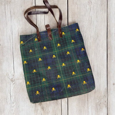 RARE Ralph Lauren Rugby Skull & Crossbones Green Tartan Leather