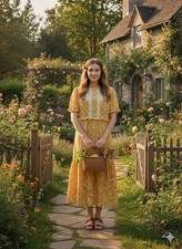 Laura Ashley Urban Outfitters sz Medium peasant / cottage core dress w/ lace