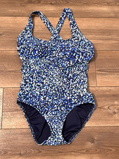 Lands End Womens size 10P One Piece Swimsuit Black/Blue/White