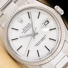 ROLEX MENS DATEJUST 16014 18K WHITE GOLD STEEL WHITE DIAL OYSTER BAND WATCH